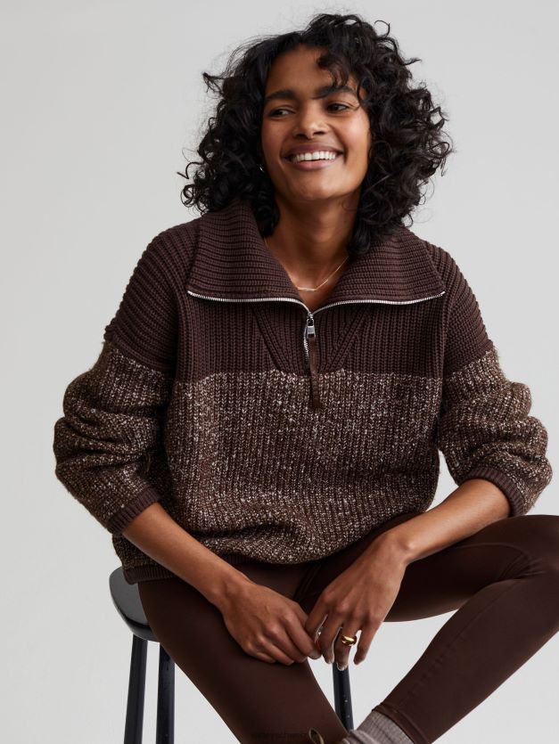Bekleidung Kaffeebohnen-/Reiherfleckstrick Frauen Varley Willard-Pullover mit halbem Reißverschluss 8J4JZN212