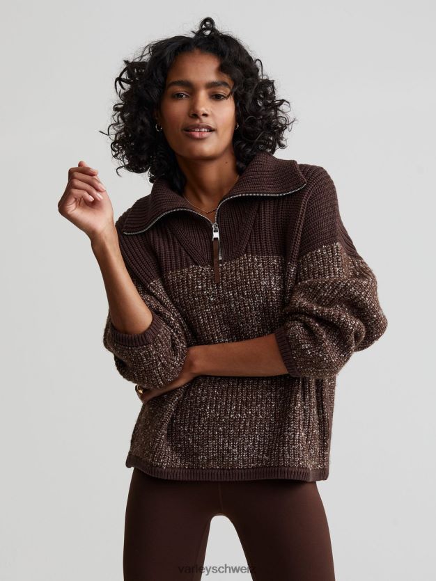 Bekleidung Kaffeebohnen-/Reiherfleckstrick Frauen Varley Willard-Pullover mit halbem Reißverschluss 8J4JZN212