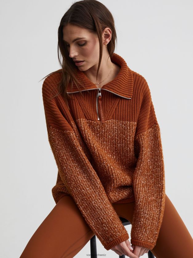 Bekleidung Karamell-Café/Reiher-Sprenkelstrick Frauen Varley Willard-Pullover mit halbem Reißverschluss 8J4JZN211