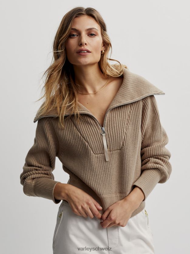 Bekleidung helles Taupe Frauen Varley Mentone-Strickpullover mit halbem Reißverschluss 8J4JZN220