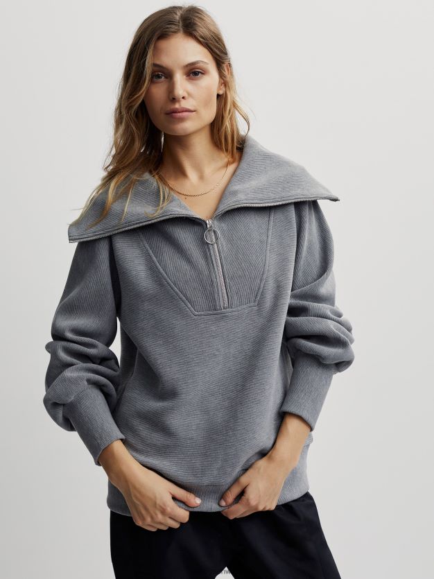 Bekleidung grauer Mergel Frauen Varley Vine-Pullover mit halbem Reißverschluss 8J4JZN90