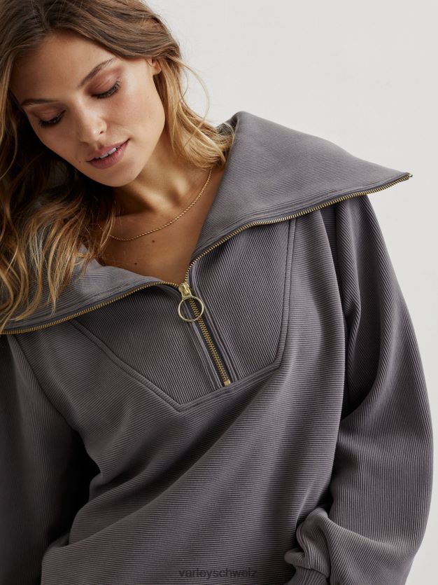 Bekleidung tiefe Holzkohle Frauen Varley Vine-Pullover mit halbem Reißverschluss 8J4JZN93